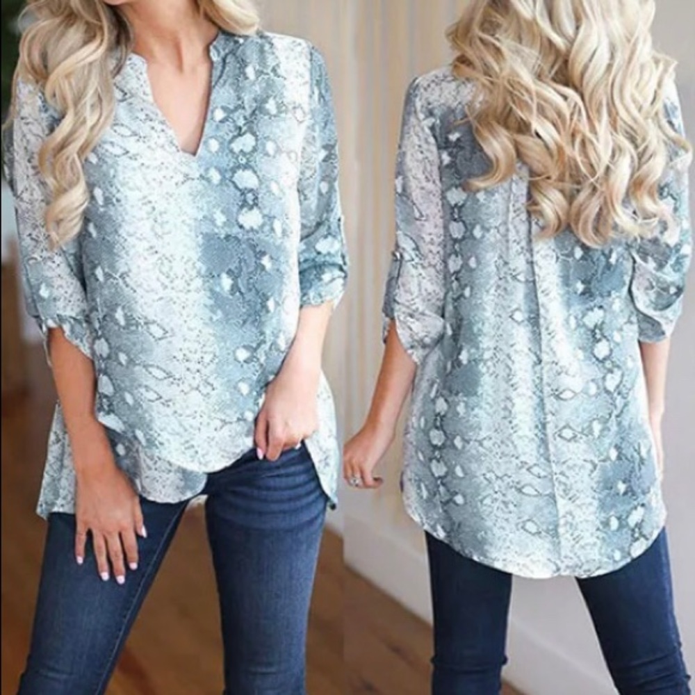 L Lapis Blue Python Snake Print Shirt